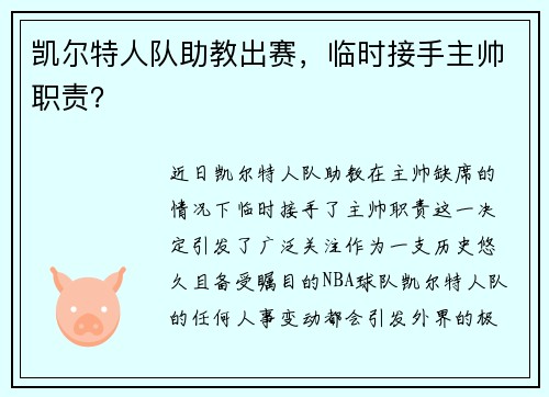 凯尔特人队助教出赛，临时接手主帅职责？