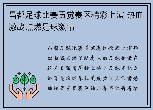 昌都足球比赛贡觉赛区精彩上演 热血激战点燃足球激情