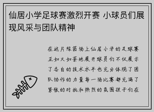 仙居小学足球赛激烈开赛 小球员们展现风采与团队精神