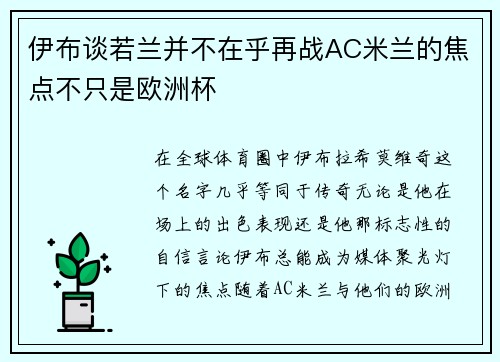 伊布谈若兰并不在乎再战AC米兰的焦点不只是欧洲杯