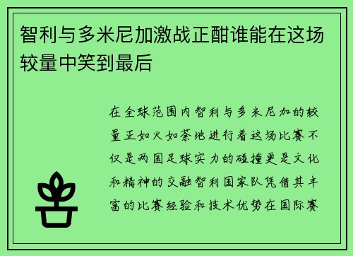 智利与多米尼加激战正酣谁能在这场较量中笑到最后