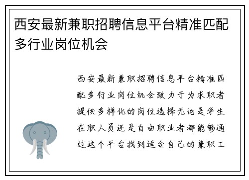 西安最新兼职招聘信息平台精准匹配多行业岗位机会