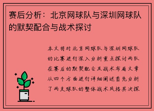 赛后分析：北京网球队与深圳网球队的默契配合与战术探讨